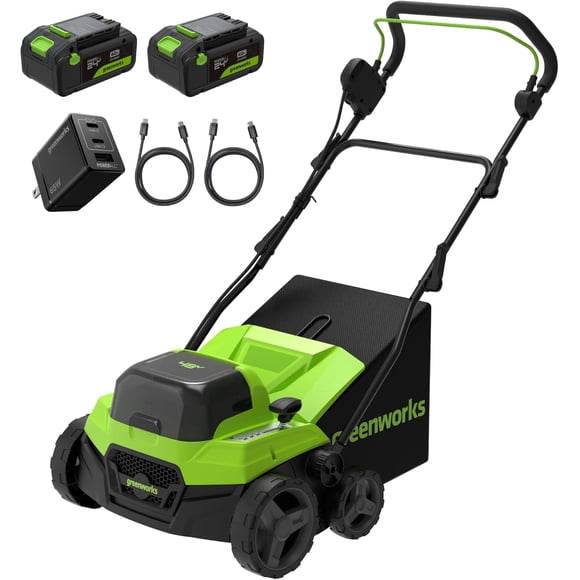 Greenworks 48V (24V x 2) 15” Cordless Lawn Scarifier & Dethatcher, Adjustable Depth Thatch Remover for Home Lawn Care, Backyard Garden Maintenance, Spring & Fall Seasonal Yard Cleanup, Tool Only