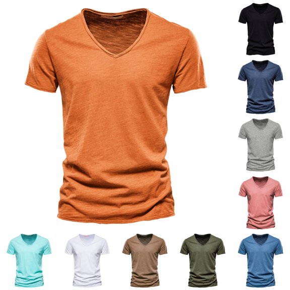 Men Tennis T Shirts Mens Fashion Casual Solid Color V Neck Short Sleeve T Shirt Top