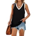 thumbnail image 4 of Guardurnaity Camiseta sin mangas con cuello en V para mujer Camiseta sin mangas de color informal Camiseta sin mangas con bloque Prendas para la parte del cuerpo Negro METRO, 4 of 6