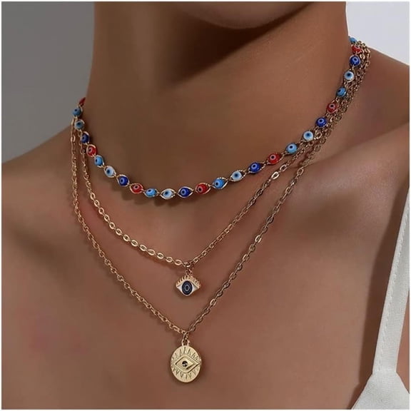 Goldtone Multicolor Evil Eye Layered Necklace
