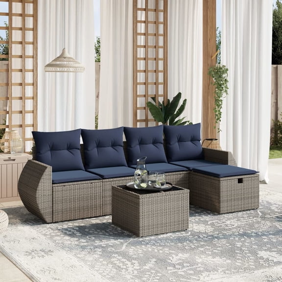 vidaXL 6 Piece Patio Sofa Set with Cushions Gray Poly Rattan