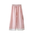 thumbnail image 3 of Ohufall Girls Pants Lace Hem Elastic Waist Wide Leg Casual Pants Kids Thin Comfort Striped Pant 2-14T, 3 of 5