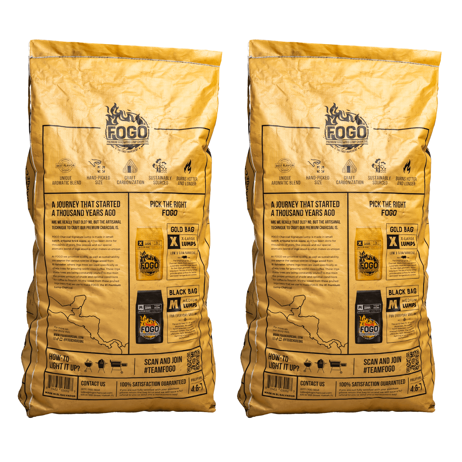 FOGO Premium Hardwood Lump Charcoal, Natural, Large Sized Lump Charcoal for Grilling and Smoking, Restaurant Quality, 35 Pound Bag, 2-pack