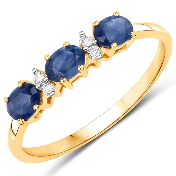 10K Gold Blue Sapphire And Diamond Three Stone Ring