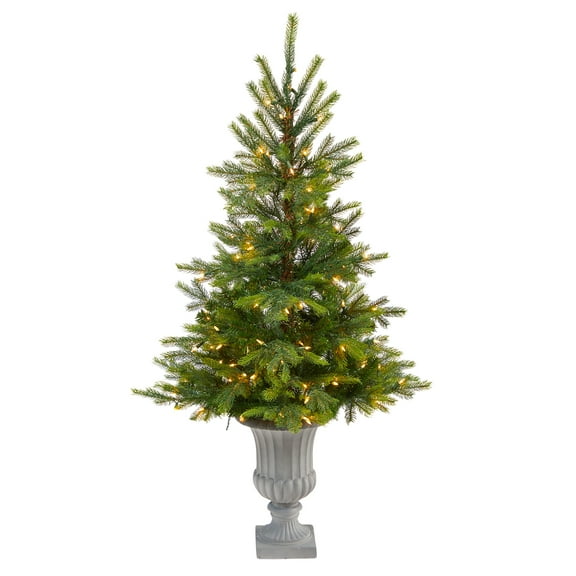 56in. North Carolina Spruce Artificial Christmas Tree with 100 Clear Lights and 207 Bendable Branches in Decorative Urn