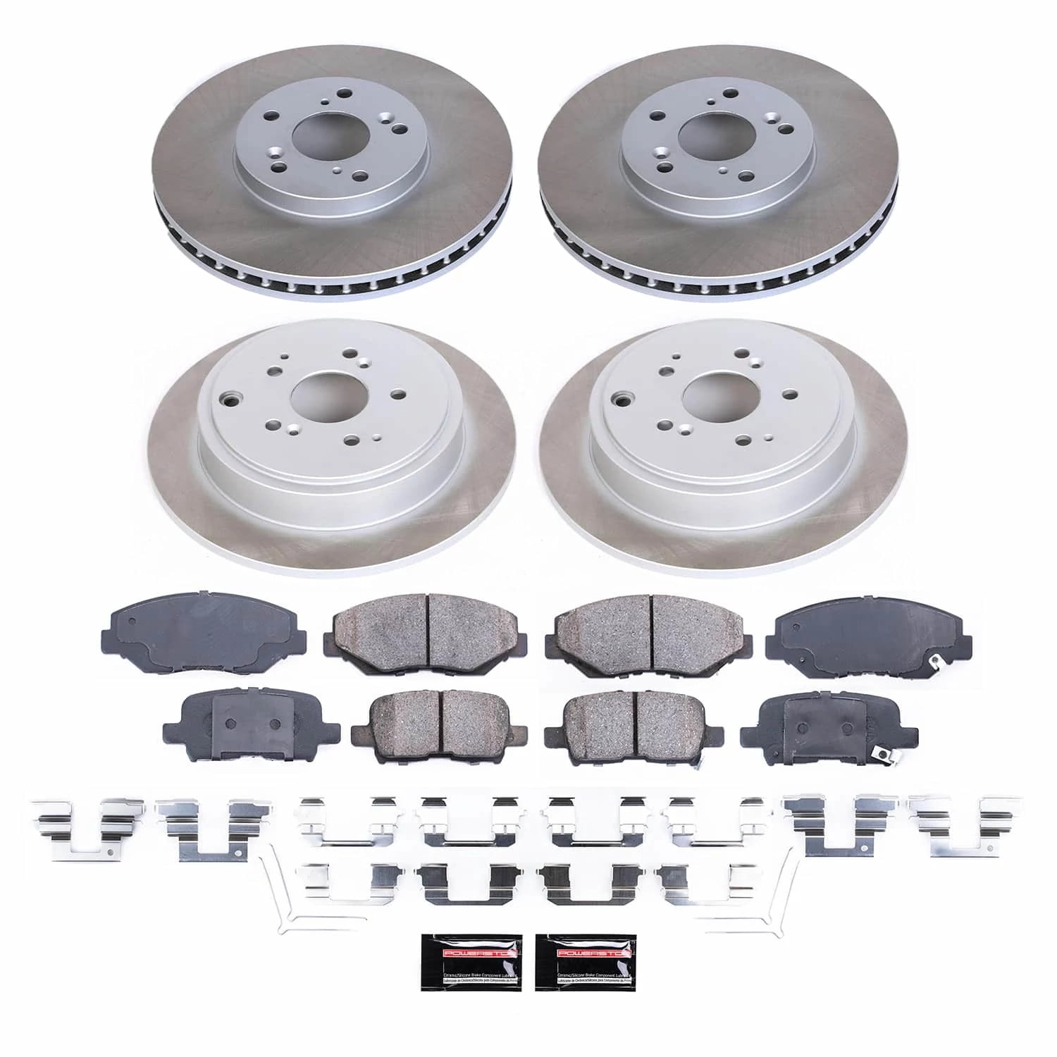 PowerStop Front and Rear Semi-Coated Rotor and Low-Dust Ceramic Brake Pad Kit SC2303