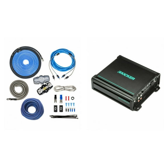 Kicker KMA800.1 600W RMS KM Series 2-ohm Stable Monoblock Class-D Marine Amplifier w/ Bass Knob Included   Free Premium NVX 4 Gauge Amp Wiring Kit