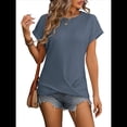 thumbnail image 2 of Camiseta Informal de Corta para Mujer, , con Nudo Torcido y Estampado de Gofres, Holgada. Azul Gris M, 2 of 8