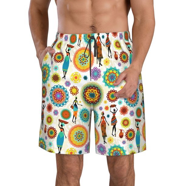 Balery Beautiful African Womens Traje de Baño Estilo Hawaiano para Hombre, Shorts de Secado Rápido con Bolsillos-Small