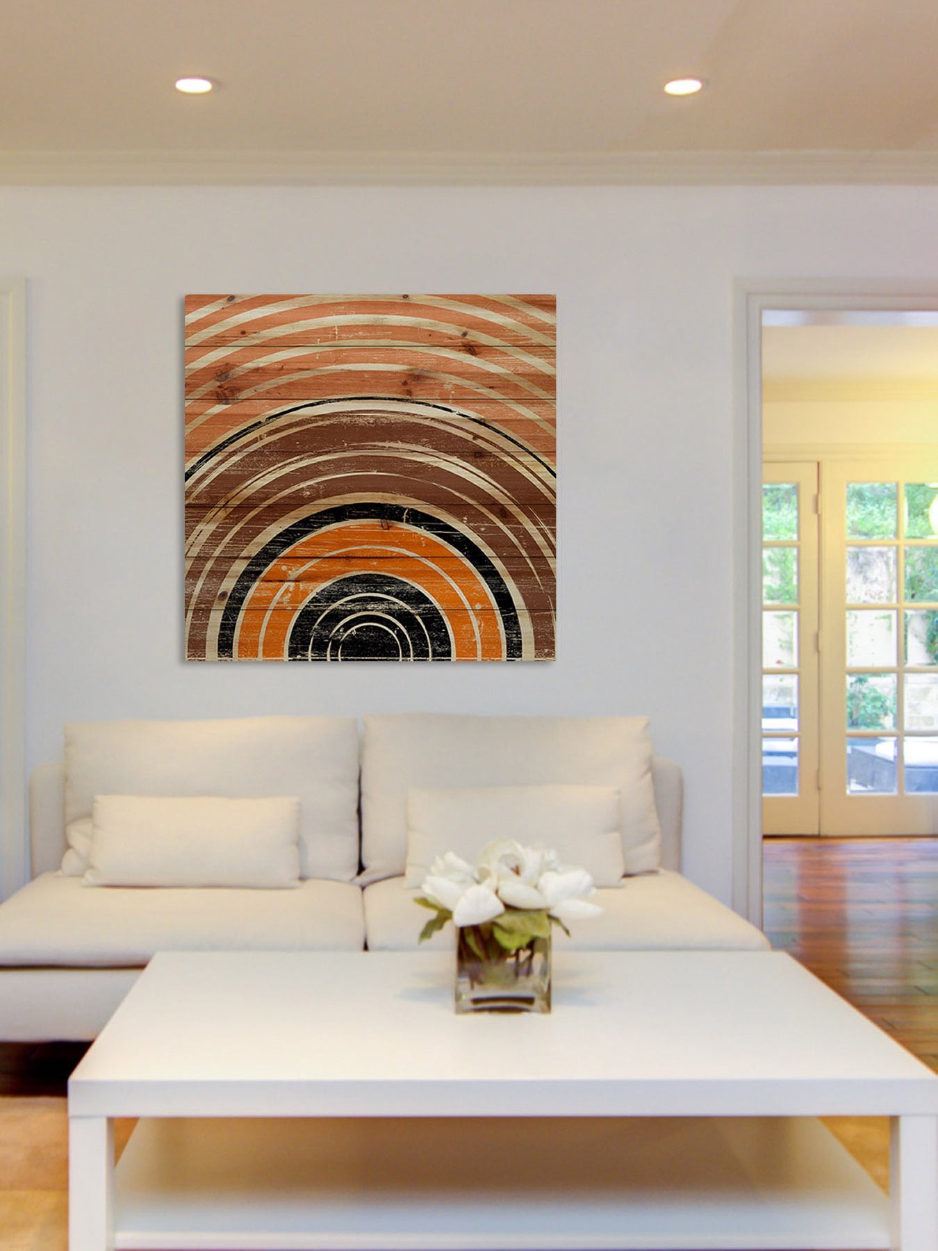 "Orange Rings" Painting Print on Natural Pine Wood