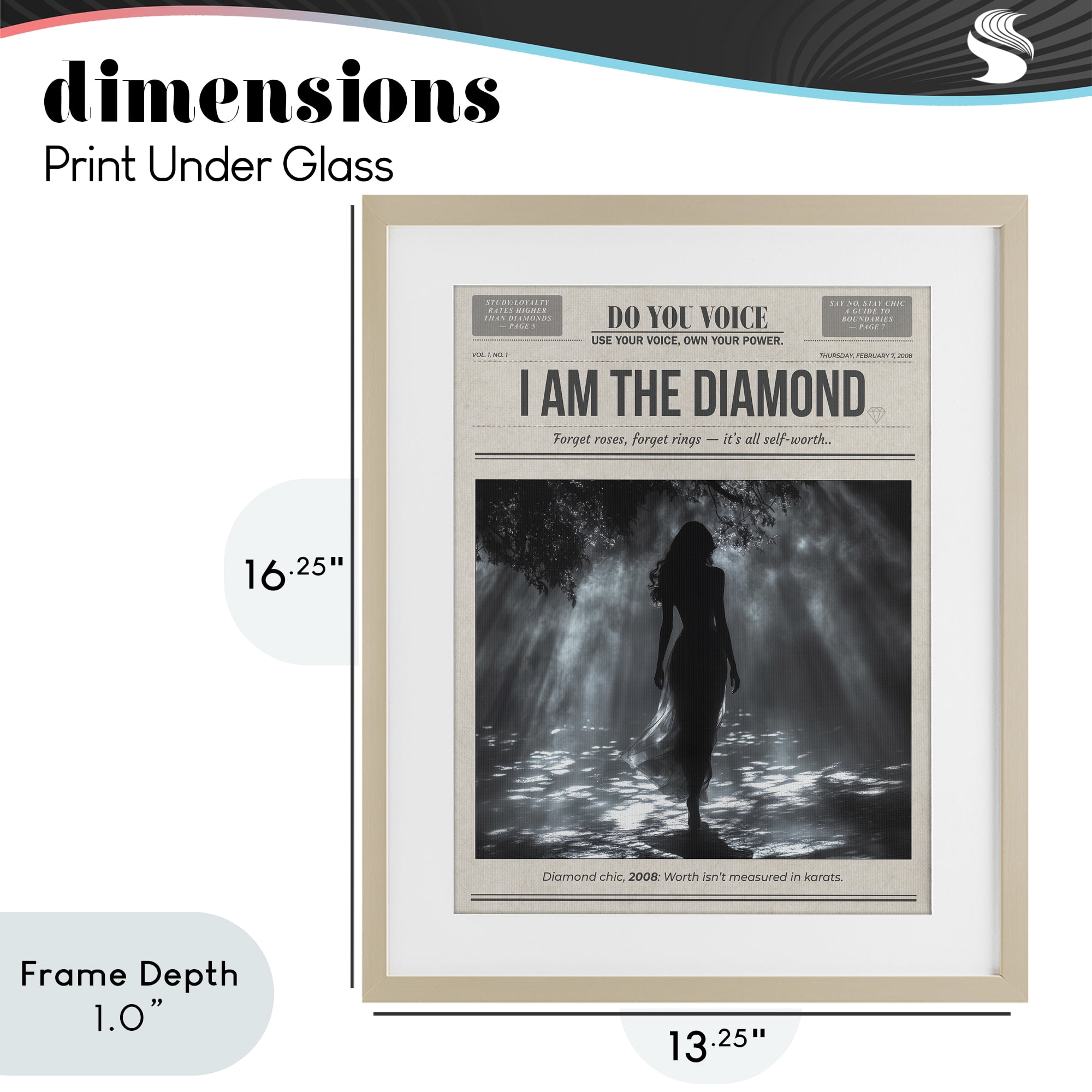 Stupell Industries Diamond Chic Newspaper Birch Framed Print Under Glass, design by A Barefoot Stylist