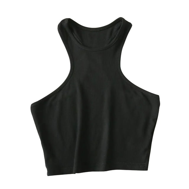 AherBiu Workout Tops for Women Racerback Sleeveless Cropped Ribbed Tank Top Crewneck Slim Yoga Cami Shirt