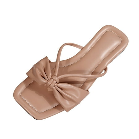 

Slippers for Women Leisure Roman Style Bow Tie Women S Solid Color Summer Non Slip Slip On Flat Beach Open Toe Breathable Sandals Shoes Slippers Womens Slippers Artificial Leather Beige 38