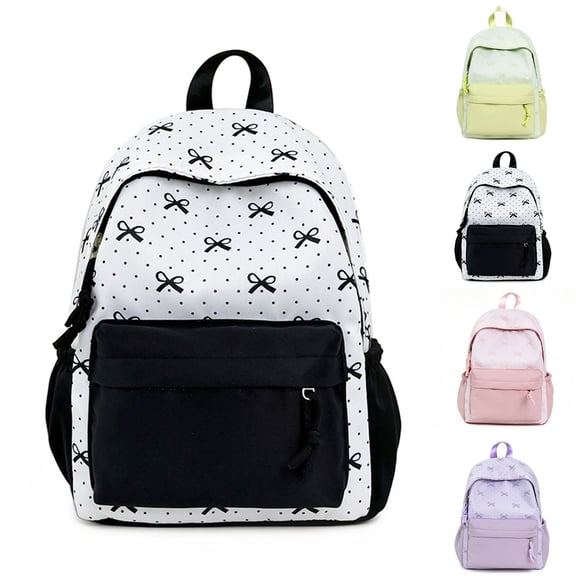 Backpack for Girls Patchwork Bow Backpack Lightweight Casual Student Daypack Versatile Everyday Carry Black One Size