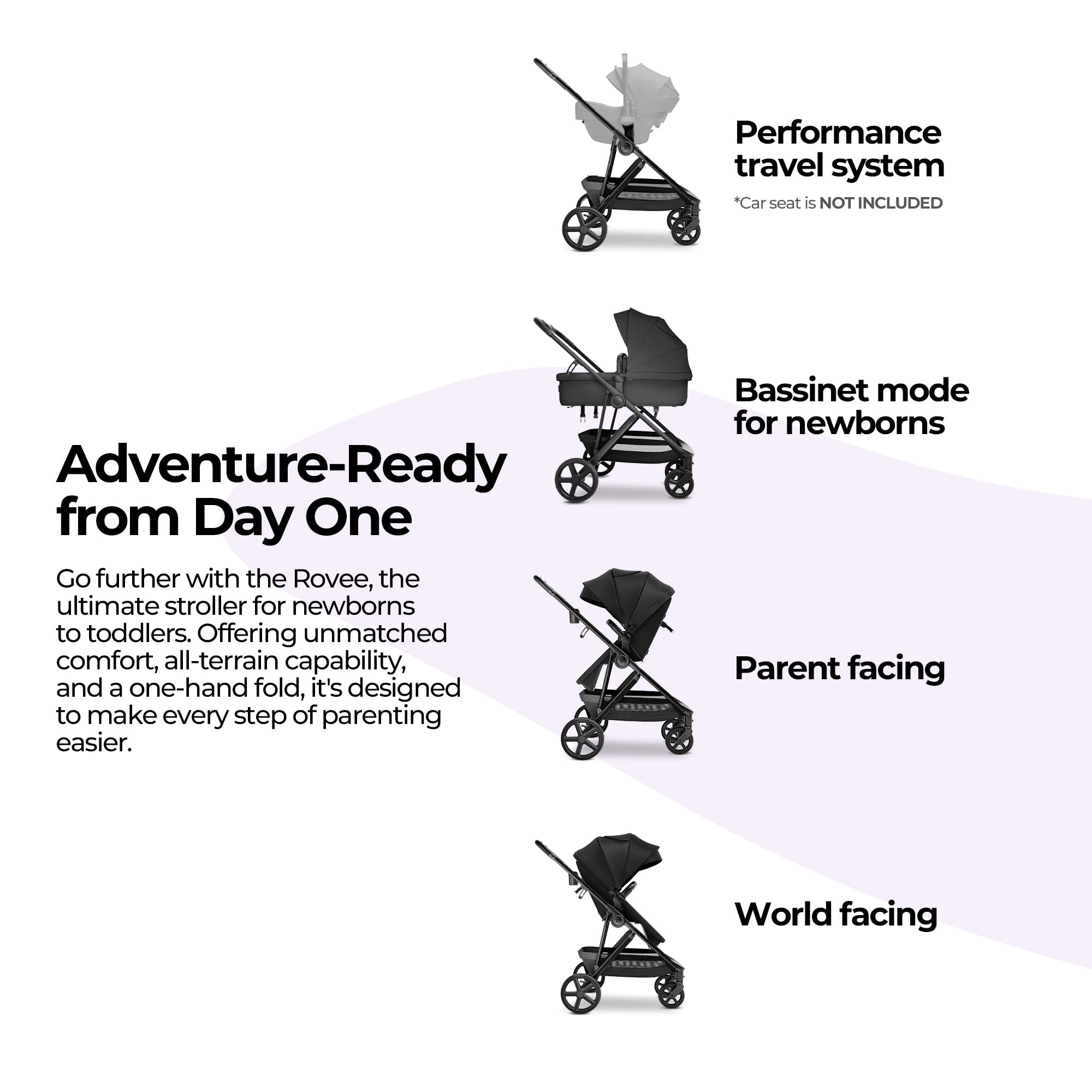 MAMA & BABY Rovee 2-in-1 Baby Bassinet Stroller with Reversible Seat and Large Canopy, Grey, 22.3LB, Unisex