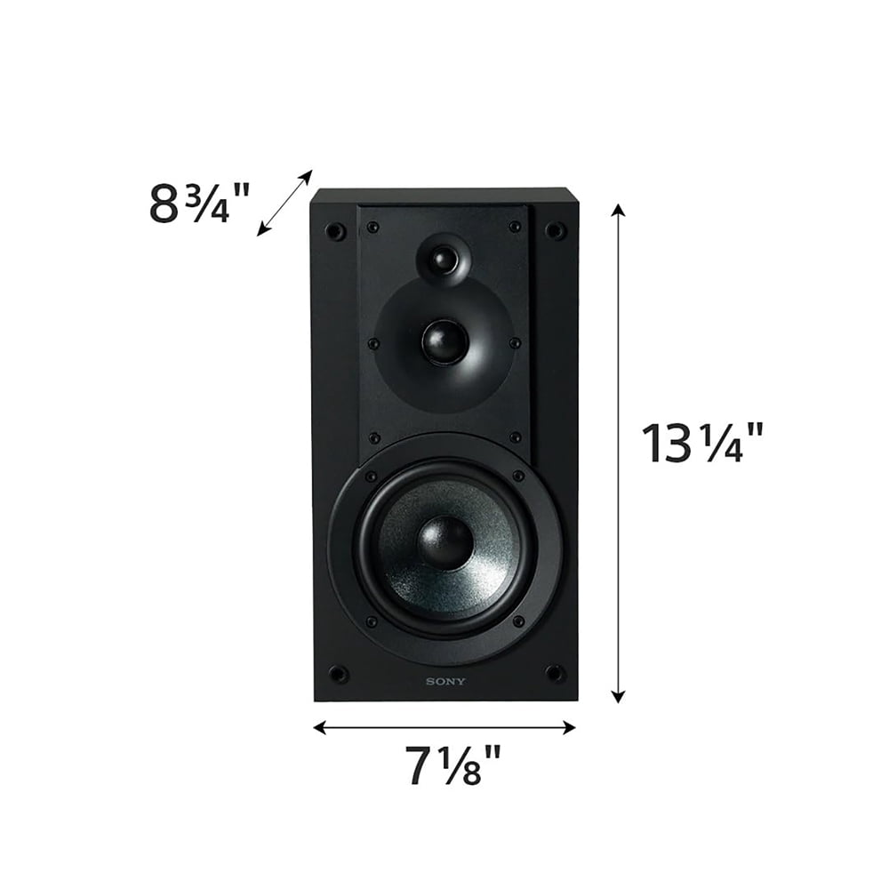 Sony SS-CS5M2 3-Way 3-Driver Hi-res Bookshelf Speakers (Pair) 2025 Bundle with 2-way 3-driver Center Channel Speaker, Deco Essentials 100 foot Speaker Wire Cable, 5-Pair Banana plugs and HDMI 2.0 Cab