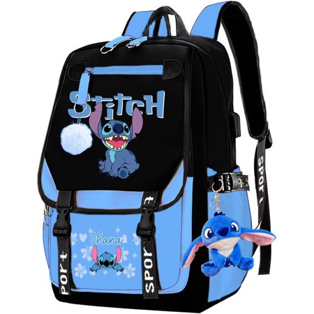 Cartoon Travel Stitch Backpack, 17.7inch Cute Carry On Laptop Bag With Accessories, Large Casual Weekender Daypacks for Airplane Traveling Business