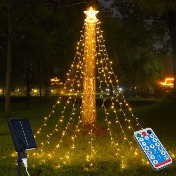 Muyoka Solar Star String Lights 11.5ft 350 LED Star Waterfall String Light IP43 Impermeable LED Star Hanging Twinkle Fairy Lights Decoraci贸n navide帽a Cascada Star Lights 8 modos de iluminaci贸n para bo