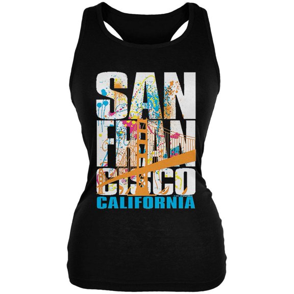 White Splash San Francisco California Juniors Soft Tank Top Black 2XL