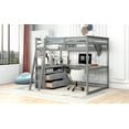 thumbnail image 5 of Full Size Loft Bed with Desk &amp; Shelves - Gray Pine Wood Frame, 2 Drawers, Modern Design for Bedroom or Home Office, 79.5"L x 57.1"W, 5 of 16