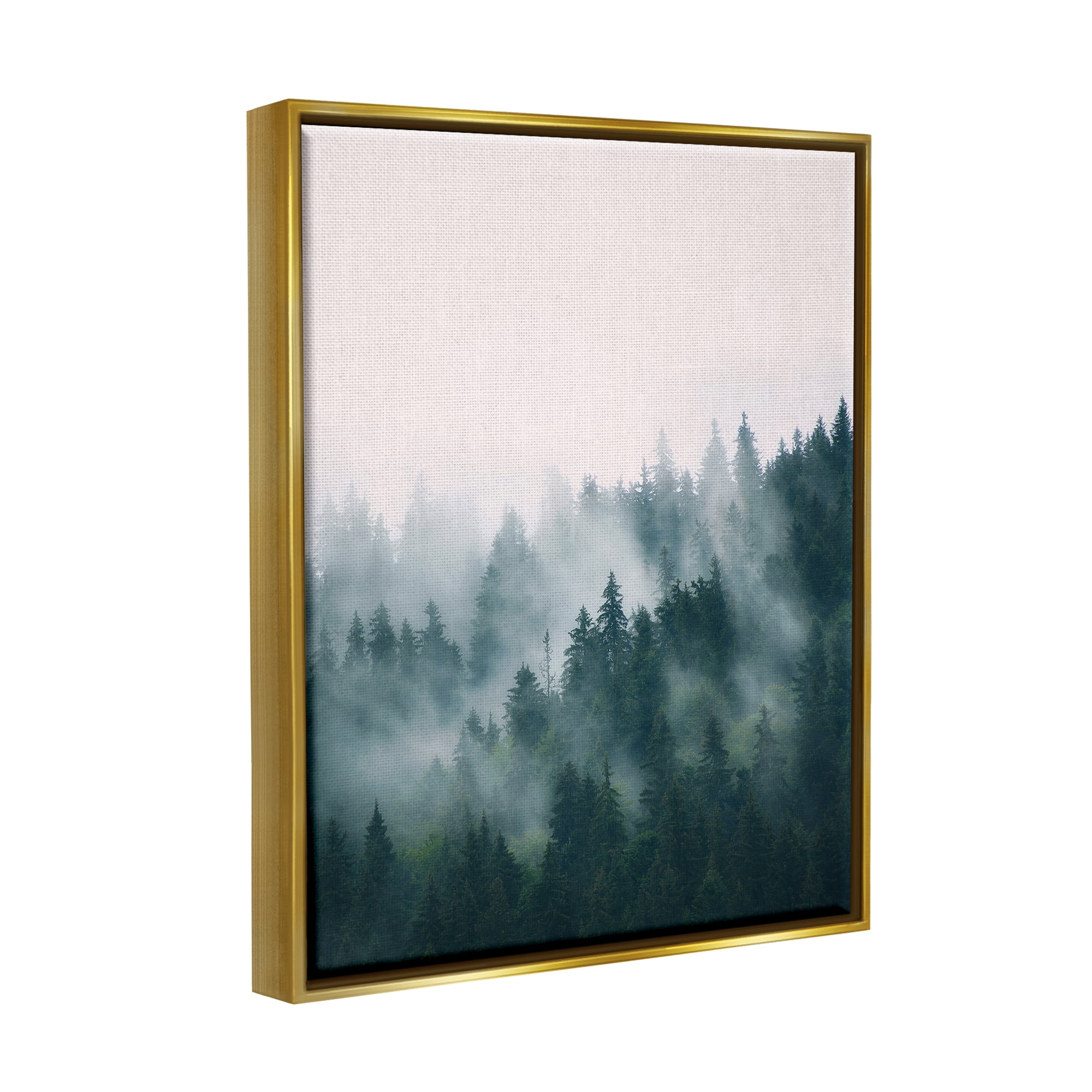 Stupell Industries Misty Forest Trees Nature Photography Gold Floater Framed Art Print Wall Art, 25 x 31