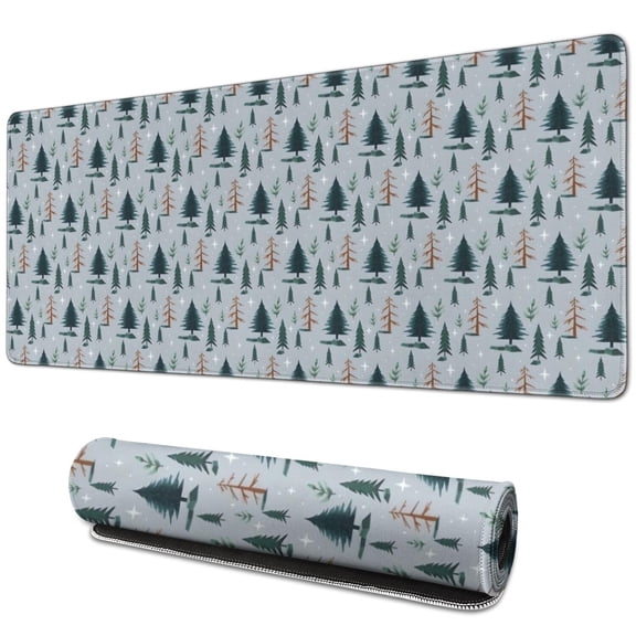 Long Mouse Pads for Desk,Light Blue Christmas Tree Pattern Desk Mats on Top Of Desks, Desk Mouse Pad Extra Large with 3mm Non-Slip Base and Stitched Edge for Gaming,Office,Work,Home 31.5x11.8in