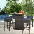 thumbnail image 1 of Gymax 5PCS Patio Bar Set Rattan Bar Furniture Set w/ Table & 4 Cushioned Stools Navy, 1 of 10
