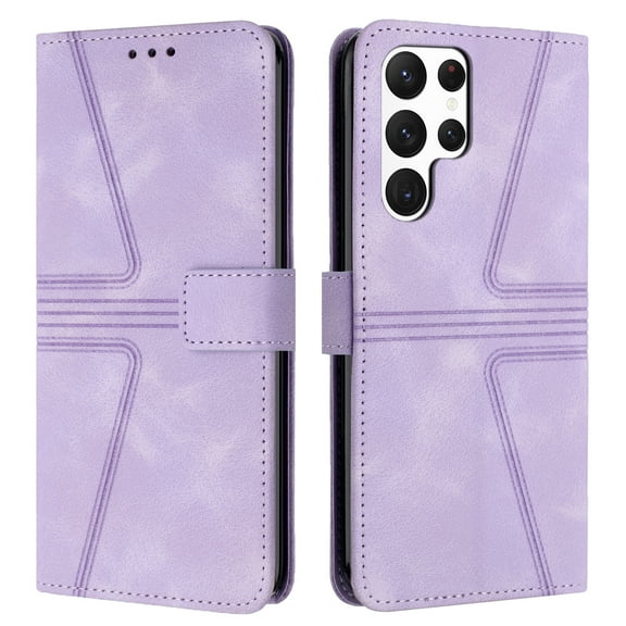 for Samsung Galaxy S24 Ultra Wallet Flip Case with 2 Lanyard, Vintage Premium PU Leather Card Slots Kickstand Magnetic 360 Protection Case Cover for Samsung Galaxy S24 Ultra Men Women, Purple