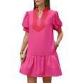 thumbnail image 6 of Short Sleeve Women Color Block V Neck Ruffle Mini Dress, 6 of 6