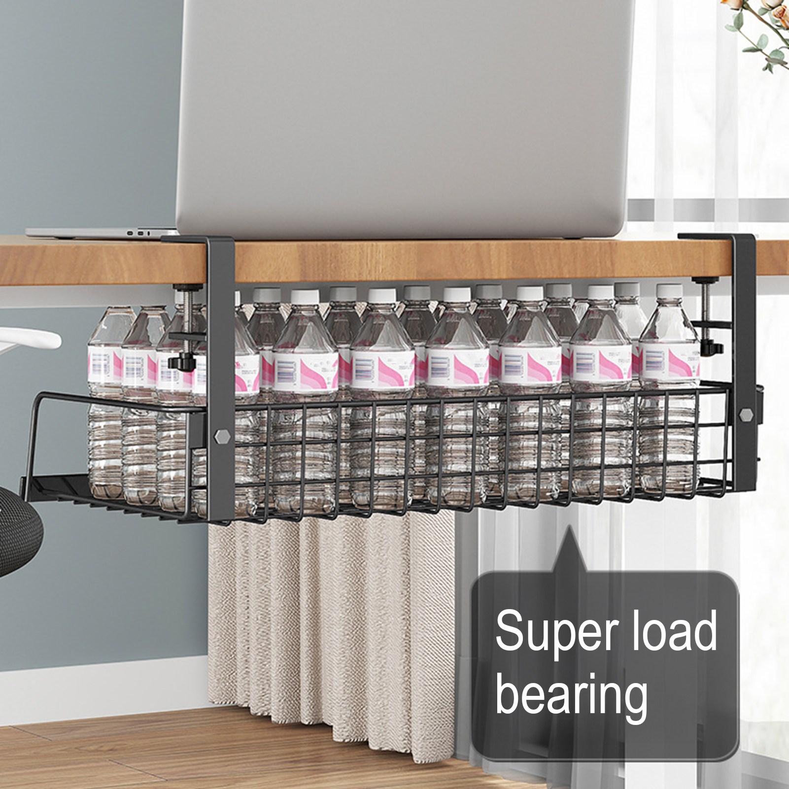 Storage Rack Under-Desk Cable Management Tray Hollow Design Easy to Install Adjustable Cable Management Rack