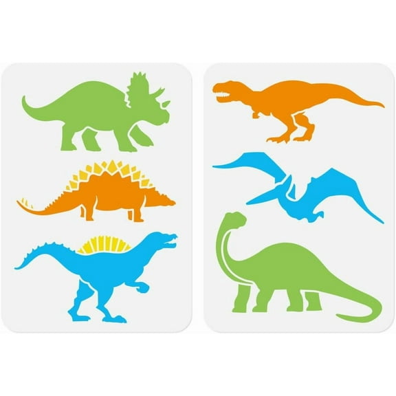 1 set 2 Pack Dinosaur Stencils for Painting A4 Size Reusable Plastic Dinosaur Stencils for Painting on Wall Wood Furniture Fabric Canvas DIY Craft Stencil