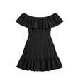 thumbnail image 5 of Smsaxvxz Women's Summer Dresses Fashion Solid Off The Shoulder Ruffle Casual Loose Mini Dress Black S, 5 of 6