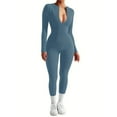 thumbnail image 2 of Solid Color Zip-up Skinny Jumpsuit, Women's Athleisure Long Sleeve Jumpsuit - Ideal for Yoga, Comfortable Activewear, 2 of 9