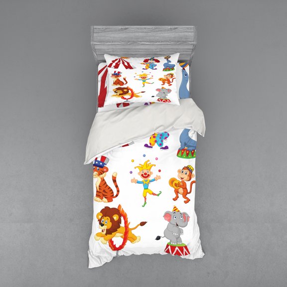Ambesonne Cartoon Bedding Set 3 Pcs, Circus Wild Animals, Twin XL, Multicolor