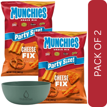 2 Pack Of Munchies Cheese Fix Party Size Snack Mix – 13 oz Bag, Cheesy Chip Blend, With Olive Green Bowl By ValueNest