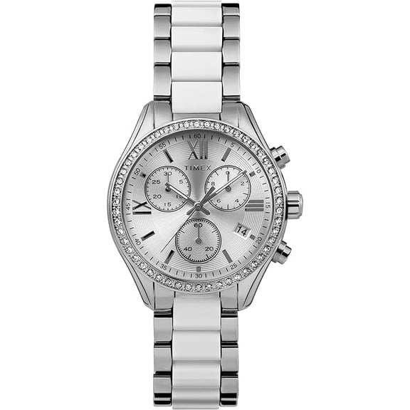 Timex Classic Chronograph Quartz Crystal Silver Dial Ladies Watch