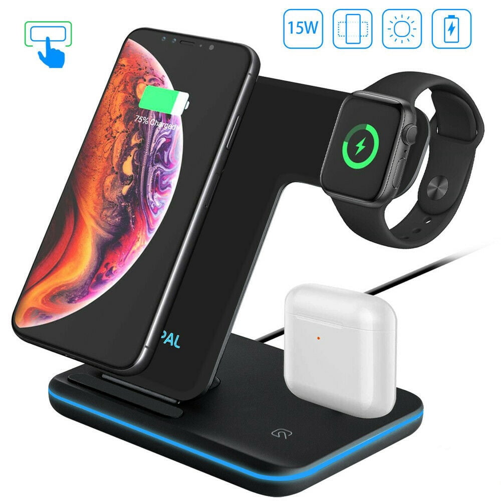 Wireless Charger Dock 3 in 1 Fast Charging Station for Apple Watch ...