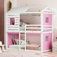 thumbnail image 3 of Harper & Bright Designs Twin Over Twin Bunk Bed with Under-Bed Storage, Wood Twin Size Bunk House Bed with Tent and Windows, Pink+White, 3 of 17