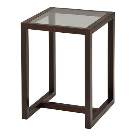 Madge Walnut Wood Frosted Tempered Glass Top Modern 18 Square Madge Walnut Wood Frosted Tempered