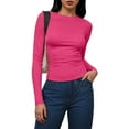 thumbnail image 2 of TTUHYWXI Womens Long Sleeve Shirts Basic Compression Going Out Crop Tops Fall Fashion Y2K Clothes 2026 (Hot Pink, M), 2 of 4
