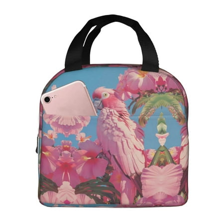 Insulated Lunch Bag for Women Men - Pink Parrot Tropical Blossoms Leakproof Cooler Lunch Box for Women Men  Lunch Tote Bags for Work School Picnic Travel