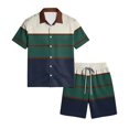 thumbnail image 5 of Hearthz Men's Summer 2 Piece Outfits Striped Print Short Sleeve Button Down Shirt and Beach Shorts Set Summer Tracksuits Set with Pockets, 5 of 6
