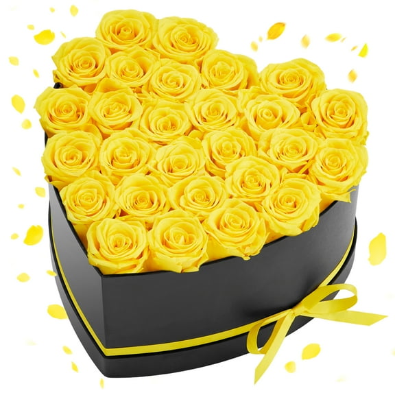 VEVOR Forever Flowers, 27 Preserved Roses in a Heart Shape Box, Eternal Flowers Immortal Bouquet Birthday Present for Women Her Wife Mothers, Anniversary, Valentine's Day,Christmas, Yellow