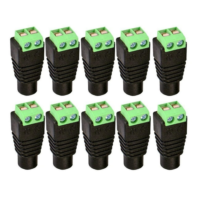 10pcs CCTV Camera DC Power Connector Female Connector 12V Green + Black Surface