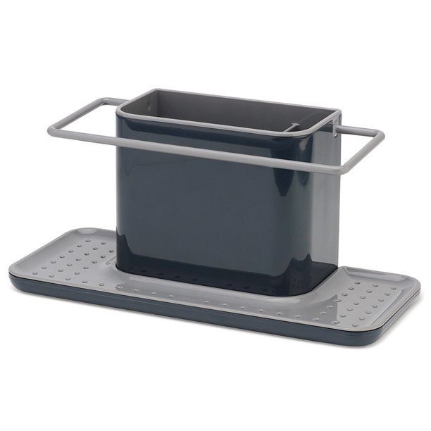 Fregadero de almacenamiento, soporte para esponja, cepillo raspador líquido lavavajillas paño de cocina gris oscuro