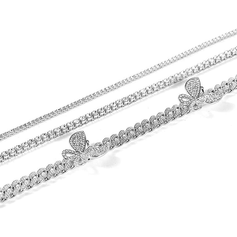 HH Bling Empire Silver Gold Iced Out Diamond Tennis Chain for Men, Rhinestone Diamond Tennis Necklaces for Women, Tennis and Cuban Link Chains 18-30