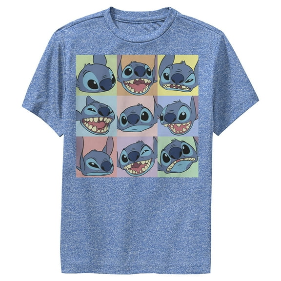 Boy's Lilo & Stitch Facial Expressions of Stitch Performance Graphic Tee Royal Blue Heather Medium