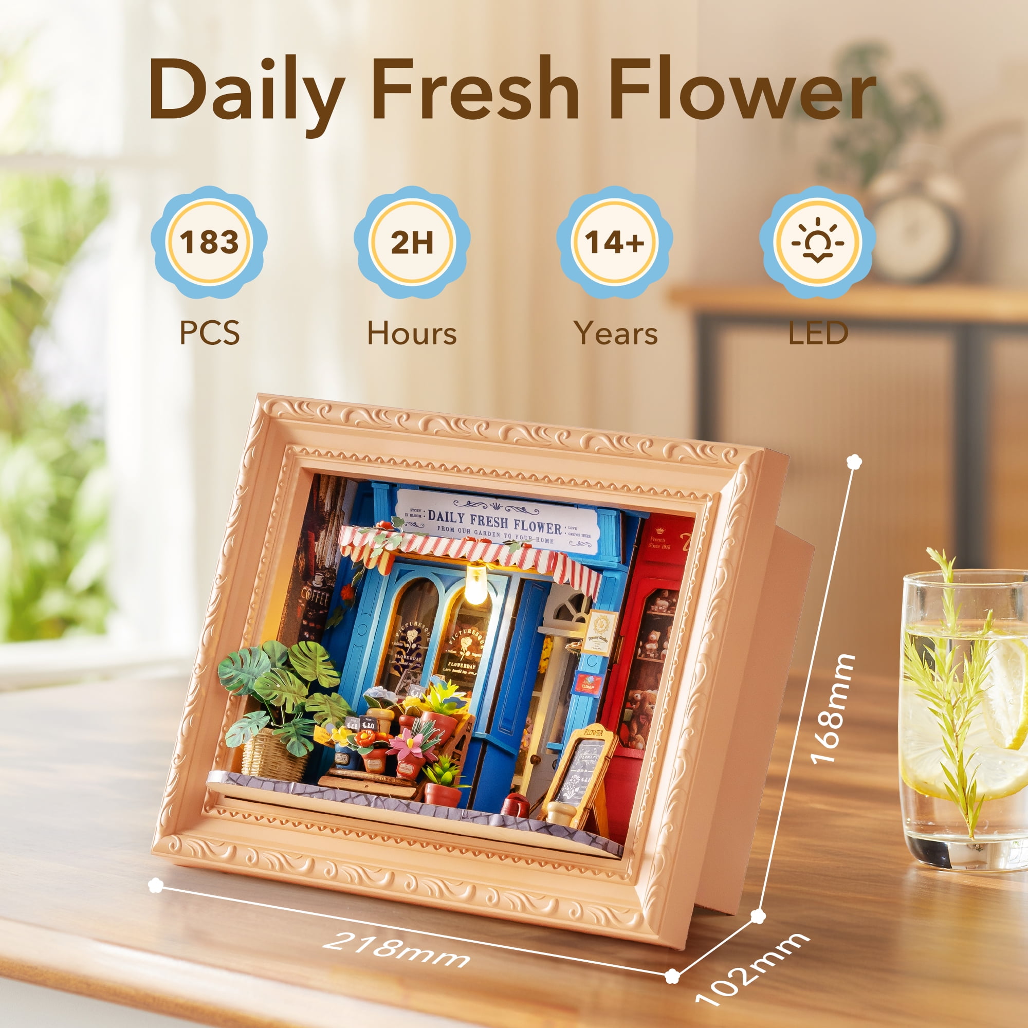 ROBOTIME Wooden 3D Puzzle, Wall-Mountable Tiny House Creative Frame Building Sets, Holiday Home Wall Decor Craft Kits, Christmas Birthday Gifts for Adults (Daily Fresh Flower)