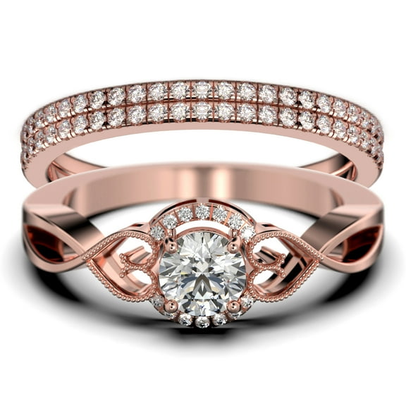 Dazzling Half Halo 2.25 Carat Round Cut Diamond Moissanite Engagement Ring Wedding Ring in 925 Sterling Silver With 18k Rose Gold Plating, Promise Ring, Trio Set, Matching Band