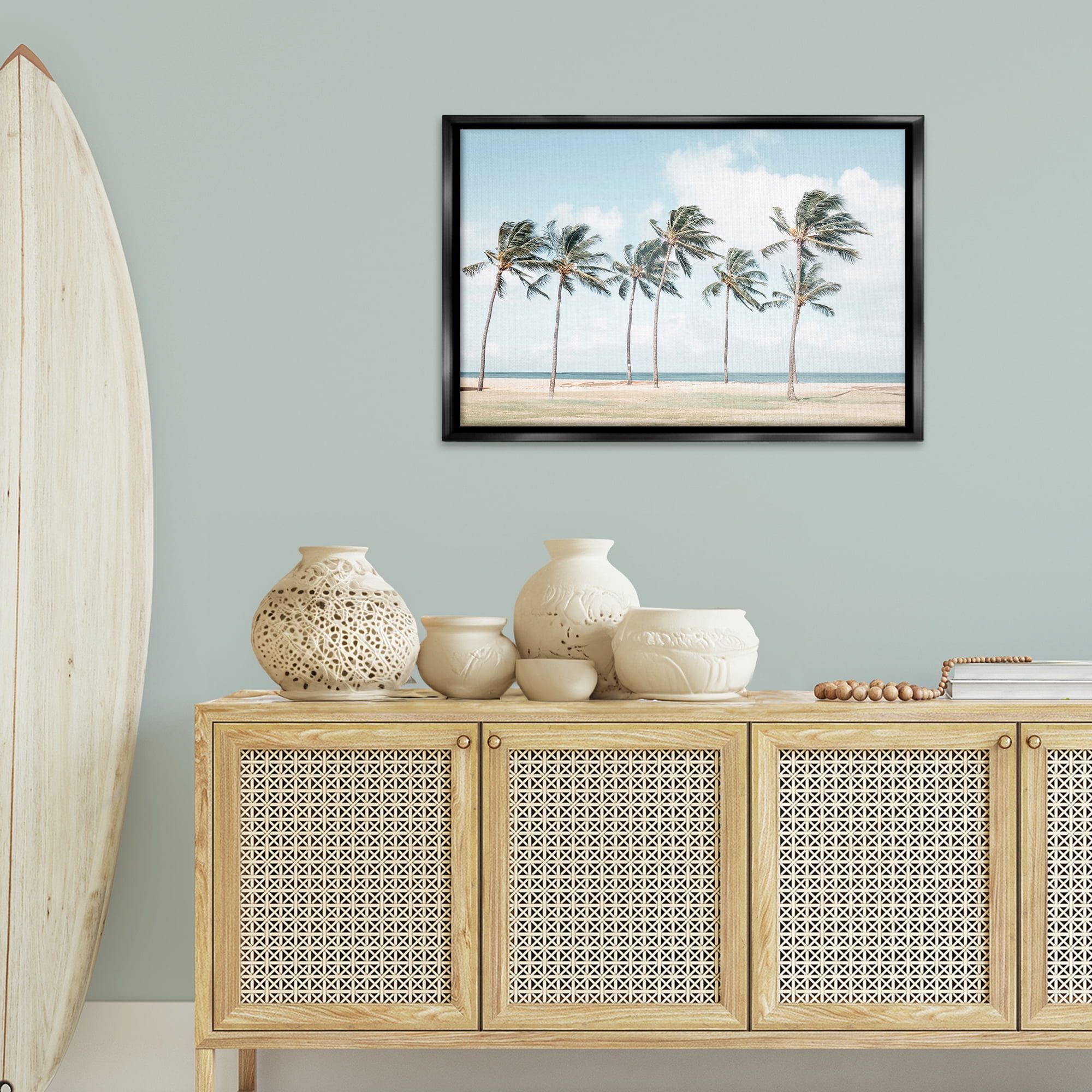 Stupell Industries Windswept Palm Trees Nautical & Beach Painting Black Floater Framed Canvas Art Print Wall Art, 31 x 21